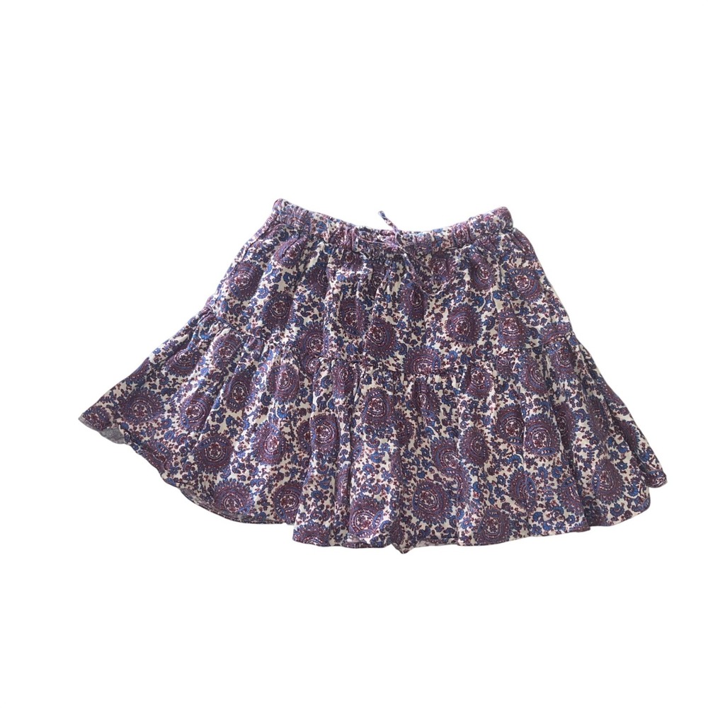 J. Crew Women XXS Paisley‎ Linen Tiered Ruffle Mini Skirt Lined Boho Peasant